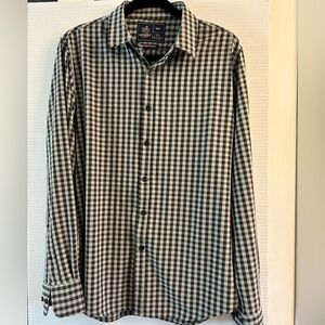 RUGBY stretch mens long sleeve button down shirt in black & gray. Sz Medium F1